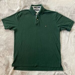 Tommy Hilfiger Green Short Sleeve Polo Shirt Large Classic Logo Holiday Ready